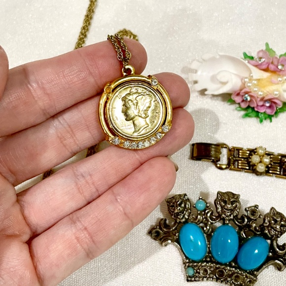 Vintage Rhinestone Crystal Necklace Bracelet Clip On Earrings Brooch Locket - Picture 5 of 13